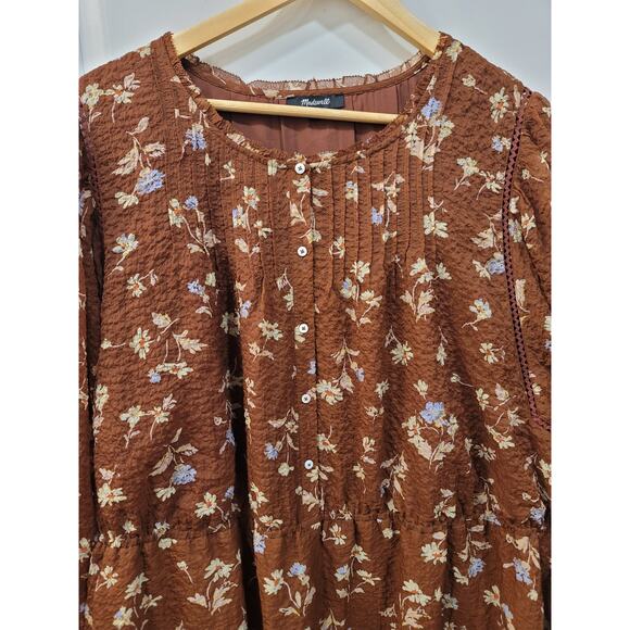 Madewell Brown Floral Print Long Sleeve Dress - Picture 4 of 11